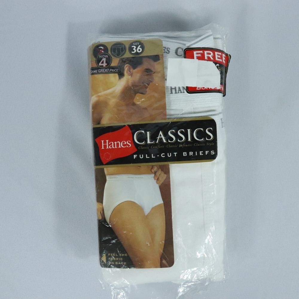 VTG Hanes Classics White Full-Cut Briefs Mens 4 Pack Size 36 NEW READ 15763 NOS